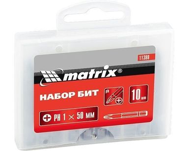 фото Набор бит Ph2 x 50 мм, сталь 45Х, 10 шт., в пласт. боксе MATRIX