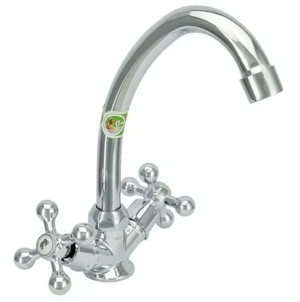 Фото №0 Дисма Смеситель для кухни "Juguni" двуручный, с гибкой подводкой хром/маховик 0402.658