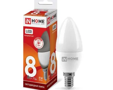 фото Лампа светодиодная LED-СВЕЧА-VC 8Вт 230В E14 6500К 720лм IN HOME 4690612024806