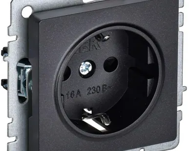 фото Розетка BRITE РС11-1-0-БрЧ 16А с заземл. без защ. шторки черн. IEK BR-R11-16-K02