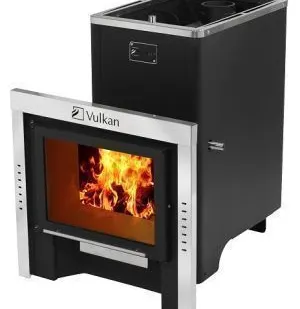 фото Дровяная печь ВУЛКАН "ЭЛЬБРУС" 26 ПАНОРАМА с теплообменником