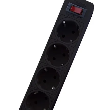 Фото №0 Удлинитель с сетевым фильтром 4х1.5м с заземл. 10А IP20 2.2кВт с предохранителем 3х0.75 индикатор сети черн. КОСМОС FKsm1.5m-4g(B)