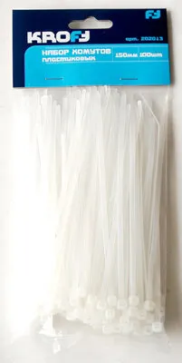 Фото №0 Хомут Kroft 150мм пластик.бел. 100шт 202013