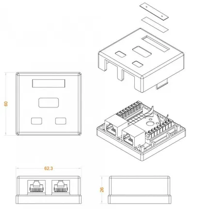 Фото №1 Розетка компьютерная 2-м ОП Dual IDC SB1-2-8P8C-C6-SH-WH RJ45 (8P8C) кат.6 экранир. Hyperline 430237