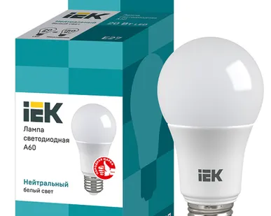 фото IEK Лампа светодиод. 20/4000/Е27/A60 шар IEK
