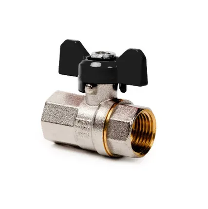 Фото №0 Кран шаровой ручка бабочка, латунь, внутренняя/внутренняя резьба 3/4",PN40 еврослот, никель, РТП