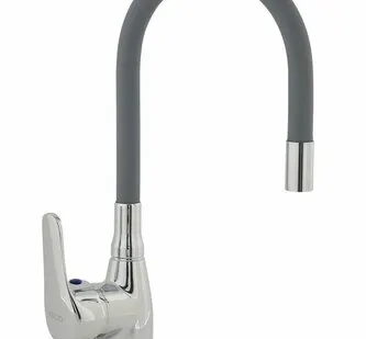 фото Смеситель Arco А4734GR кухня, 40 мм, ручка боковая, с гайкой, гибкий излив, серый