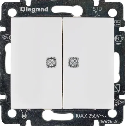 Фото №6 Выключатель 2-кл. СП Valena 10А IP31 250В с зел. подсветкой механизм бел. Leg 774428