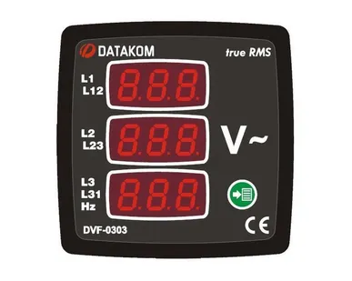 фото Цифровой щитовой вольтметр-частотомер Datakom DVF-0303 72x72(3-фазы, 3 дисп