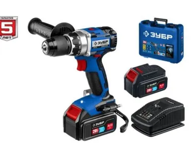 фото Аккумуляторная бесщеточная дрель-шуруповерт Зубр DB-201-42, 20 В, 70 Нм, 2 АКБ 4 Ач, кейс