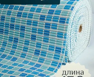 фото Коврик для ванной и туалета напольный из вспененного ПВХ 65 х 150см голубая плитка VK22006