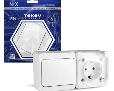 фото Блок ОП Nix (розетка 16А 250В с заземл. 1-кл. выкл. 10А) IP54 бел. TOKOV ELECTRIC TKE-NX-V1RZ-C01T-IP54
