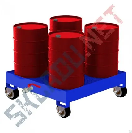 Фото №0 Поддон металлический для 200 лит. бочек ПДБ 4 г/п 900кг на колесах 160 мм.