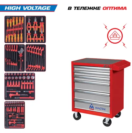 Фото №12 Набор инструментов 117 предметов, quot;HIGH VOLTAGE quot;, в красной тележке KING TONY 934-117AMRE
