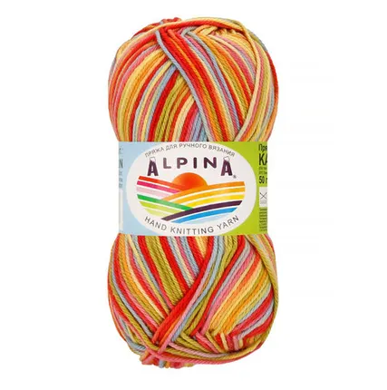 Фото №0 Пряжа ALPINA "KATRIN" 100% мерсеризованный хлопок 50 г 140 м №111 голубой-салатовый-красный-оранжевый-розовый