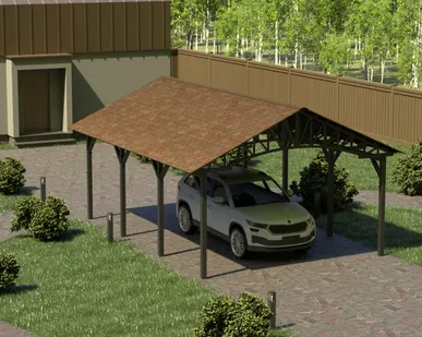 фото Двускатный навес №22 из гибкой черепицы 4,5х6,25 м