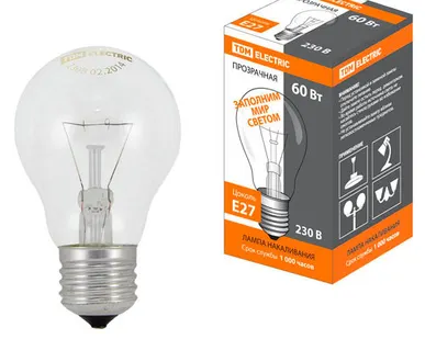 фото Лампа накаливания TDM Е27 Б 60W 230V общего назначения, SQ0332-0036