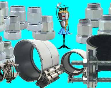 фото Сансфера. Хомуты ремонтные. муфты зажимные