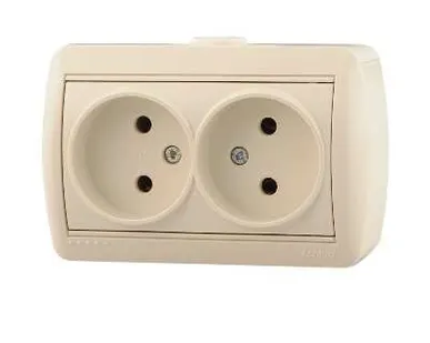 фото Розетка 2-м ОП Ната 16А IP20 без заземл. керам. крем. LEZARD 710-0300-128