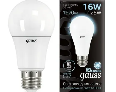 фото Светодиодная лампа Gauss A60 16W 1520Lm 4100K E27 102502216