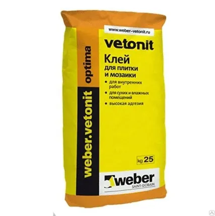 Фото №0 Клей Weber.Vetonit Optima для плитки и мозаики для внутренних работ 25 кг