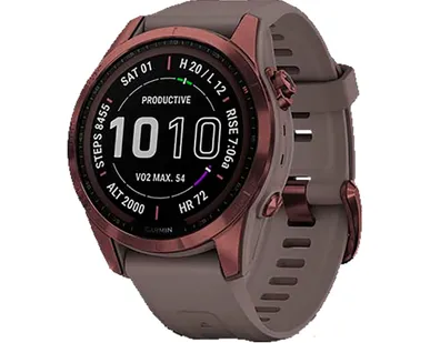 фото Часы Garmin Fenix 7S Sapphire Solar титановый темно-бронзовый с сланцево-серым силиконовым ремешком