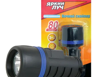 фото Фонарь ЯРКИЙ ЛУЧ LE-3406 Ночной снайпер 4AA резиновый, 3 светодиода, на 4хAA