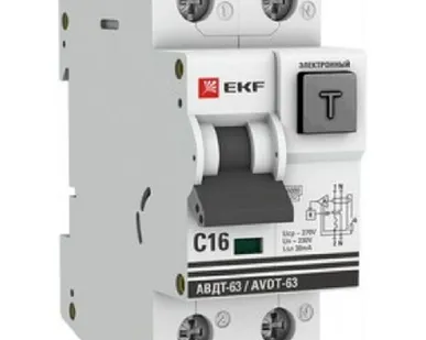 фото Дифференциальный автомат АВДТ-63 16А/ 30мА (хар-ка C, электронный тип АС) 6кА PROxima