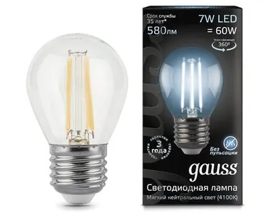 фото Светодиодная филаментная лампа Gauss Шар 7W 580Lm 4100K E27 105802207