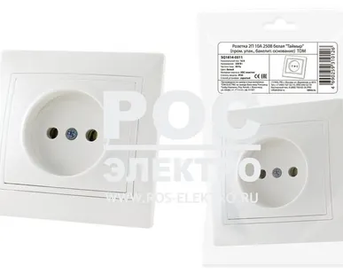 фото Розетка 2П 10А 250В белая "Таймыр" (пром. упак., бакелит. основание) TDM
