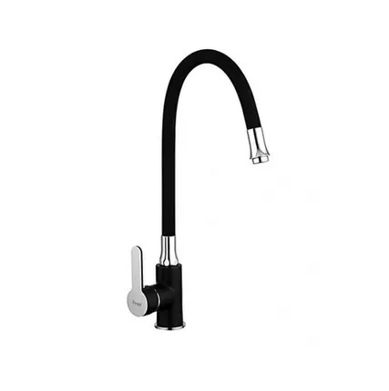 Фото №0 Смеситель для кухни 35мм, гибкий излив, хром, латунь, черный, крепление гайка, FRAP