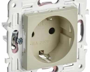 фото SKANDY Розетка с заземлением с защитными шторками 16А SK-R04B бежевый IEK