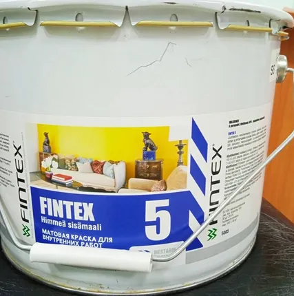Фото №0 Краска Fintex 5, для стен и потолков, моющаяся, матовая, База А, 9л