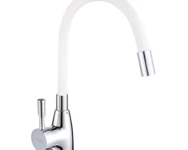 фото Смеситель FLOE FK234-DW для кухни, 40 мм, на гайке, с боковой штыревой ручкой, с гибким белым изливом