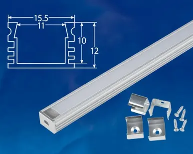 фото Профиль для ленты UFE-K10 SILVER/FROZEN 200 POLYBAG Накладной алюминиевый профиль с матовым рассеивателем, 200 см. 2 заглушки+4 крепежа в/к.. ТМ Uniel.