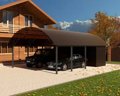 фото Арочный навес №8 из поликарбоната с хозблоком 6,2х8,4 м