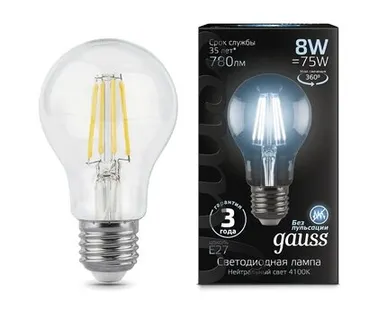 фото Светодиодная филаментная лампа Gauss A60 8W 780Lm 4100K E27 102802208