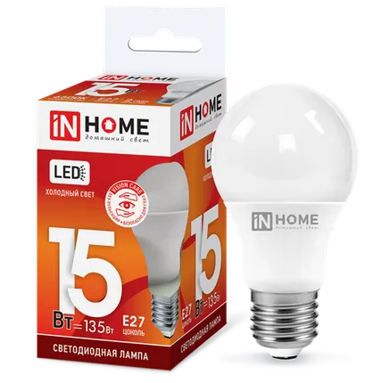 Фото №0 IN HOME Лампа светодиодная 15Вт Е27 6500К 1350Лм A60 груша LED-A60-VC IN HOME
