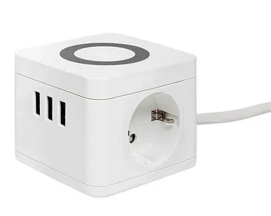 фото Удлинитель "Куб" 2 гнезда 3USB 2.4А+зарядное устройство 1.3 метра 1кв.мм EKF UBA-CUB-3-WC
