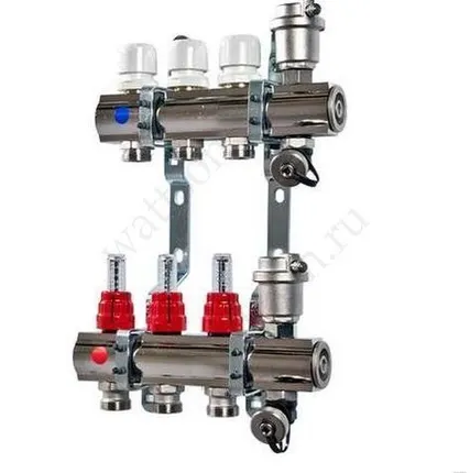 Фото №0 Коллекторная группа в сборе VALTEC со встр. расх. из нерж. стали 1" х 3 вых