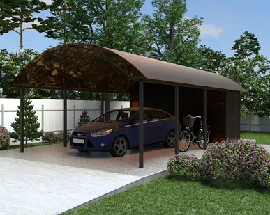 фото Арочный навес №8 из поликарбоната с хозблоком 5,2х8,4 м