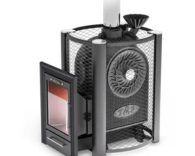 фото печь банная ТМФ Чёрная жемчужина Люмина Плюс с чугунной каменкой