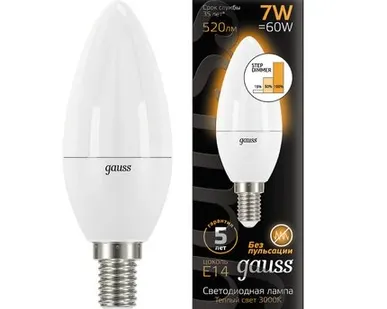 фото Светодиодная лампа Gauss Свеча 7W 520Lm 3000K E14 103101107-S