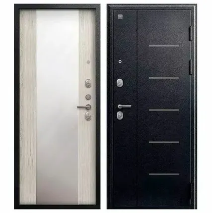 Фото №0 Дверь входная V-04 (Центурион) металл/МДФ с зеркалом, Черный муар/Полярный дуб 2050х960мм, ПРАВАЯ (2025)