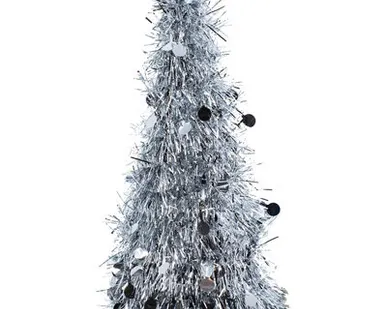 фото Елка мишура настольная серебряная 26см