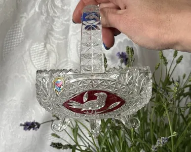 фото Конфетница с ручкой Hofbauer 14 см хрусталь Германия