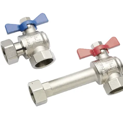 Фото №0 Комплект двух угловых никелированных шаровых кранов G1" для коллекторов Royal Thermo