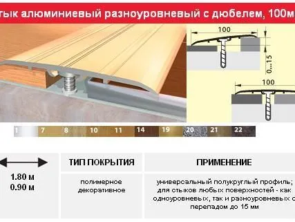Фото №0 Профиль стыкоперекрывающий алюминиевый ширина 100 мм  длина 1,8 м