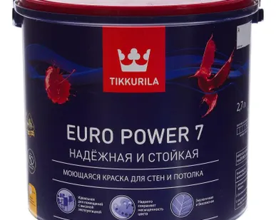 фото Краска моющаяся матовая EURO POWER 7 База А TIKKURILA 2,7 л