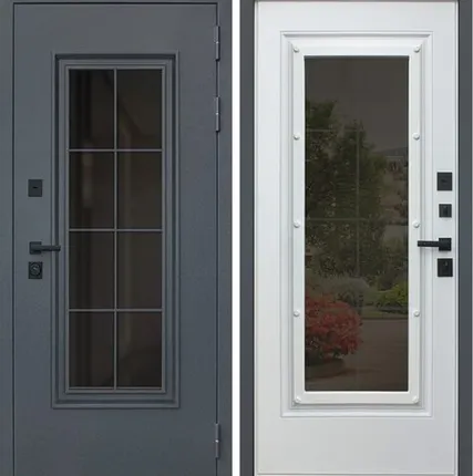 Фото №0 Входная дверь ТЕРМО Титаниум букле графит стеклопакет-белый матовый АСД